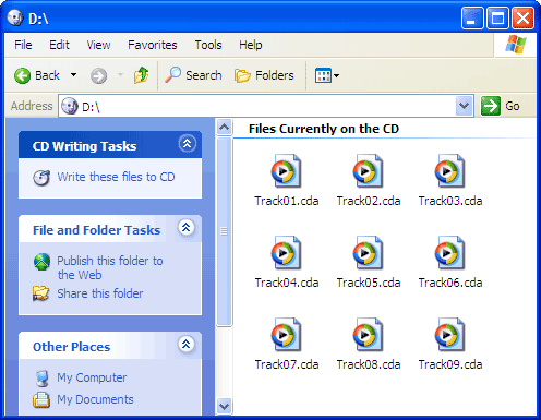 Windows Audio CD aken