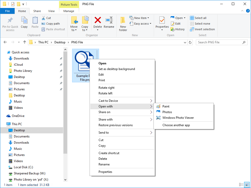 Windows 10 avamine kontekstuaalse menüü abil