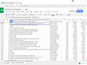 Ekraanipilt .gsheet-failist teenuses Google Sheets (Google Drive)