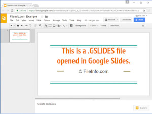 Ekraanipilt .gslides-failist teenuses Google Slides (Google Drive)