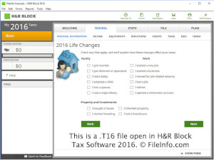 .T16-faili ekraanipilt rakenduses H&R Block Tax Software 2016